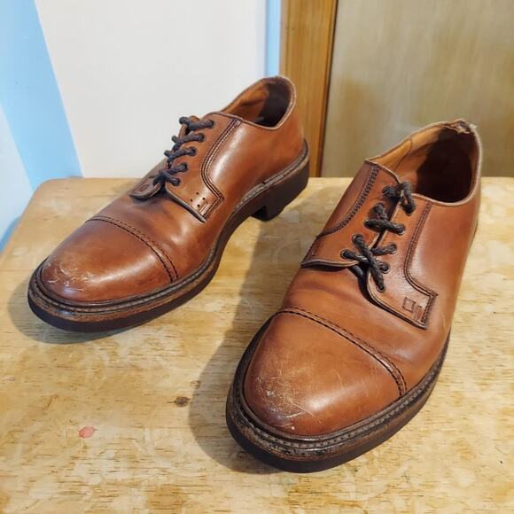 Polo Ralph Lauren England 94% Ridgeway Men's US 8 D Brown Leather Oxfords - Picture 1 of 9